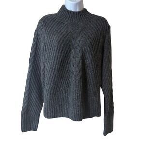 Ophelia Roe Gray Mock Neck Cable Knit Ribbed Casual Sweater Women's Size Large